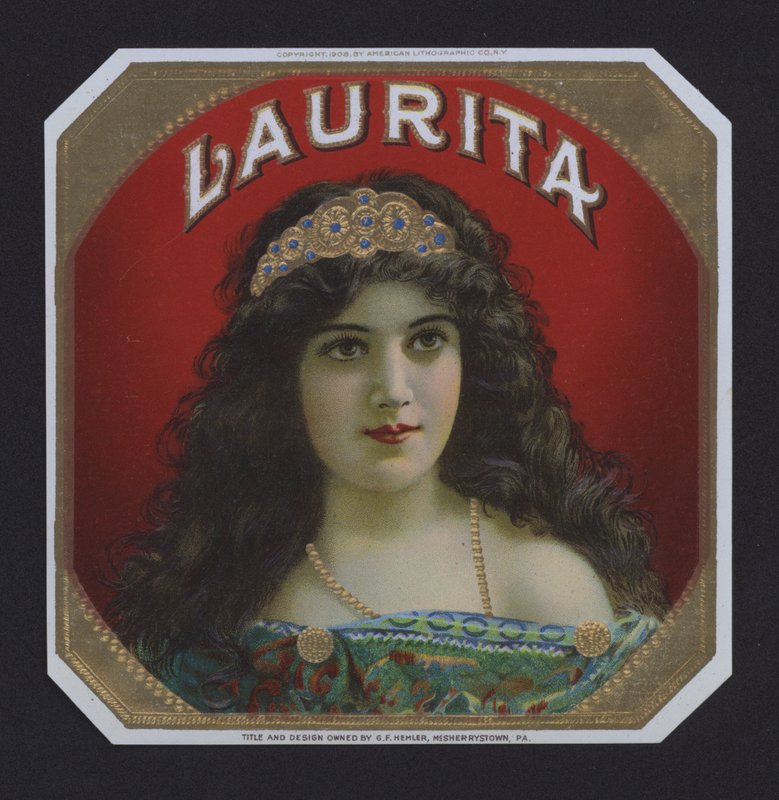 Laurita, etiqueta de cigarro (chromolitho) de American School