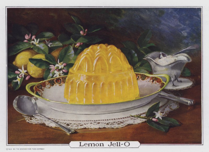 Lemon Jell-O, anuncio producido para Genesee Pure Food Company, Le Roy, Nueva York, EE.UU. (litografía en color) de American School
