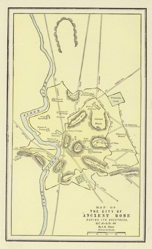 Mapa de la ciudad de la antigua Roma durante su grandeza, 30 a.C.-400 d.C. de American School