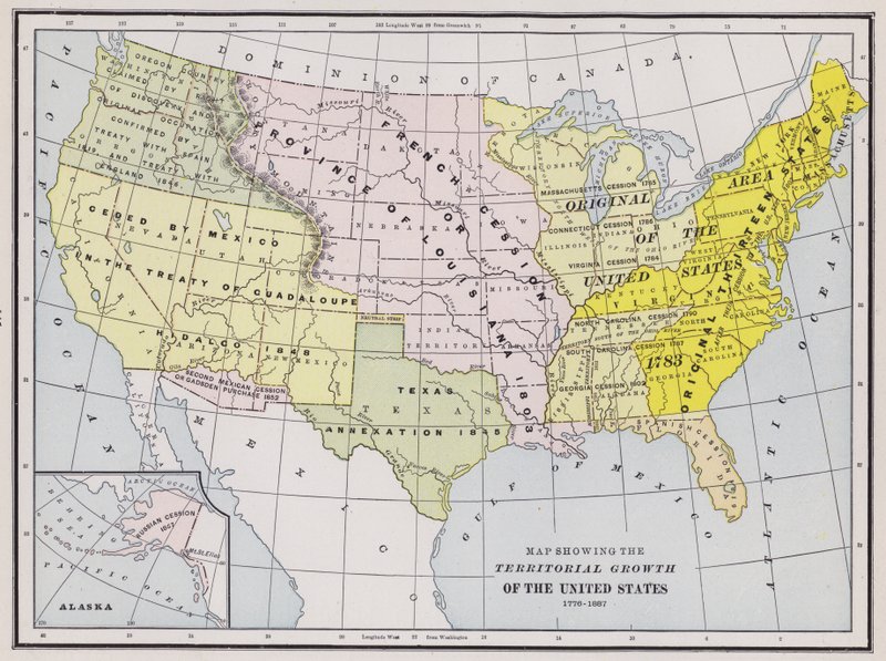 Mapa que muestra el crecimiento territorial de los Estados Unidos de American School