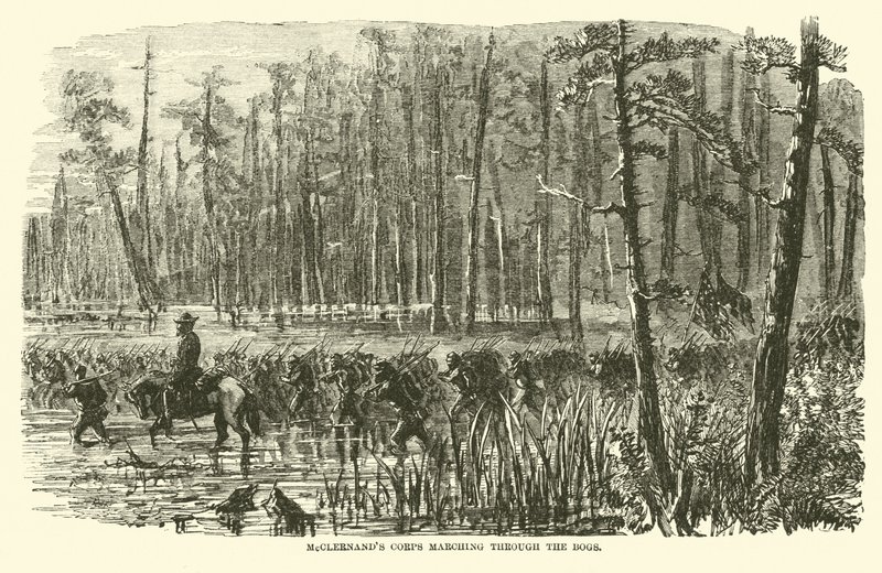 Cuerpo de McClernand marchando a través de los pantanos, marzo 1863 de American School
