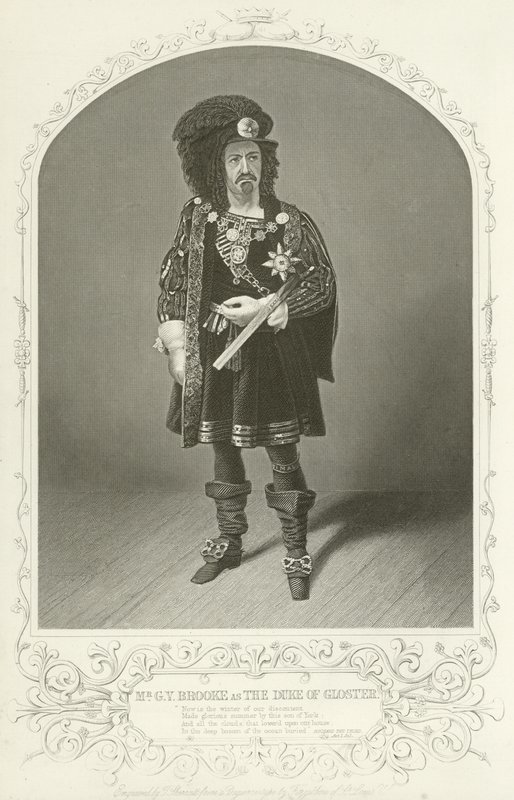 Mr G V Brooke como el Duque de Gloster, Ricardo III, Acto I, Escena I de American School