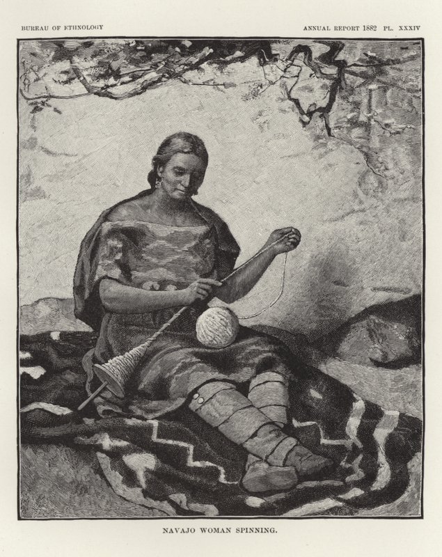 Mujer Navajo hilando de American School