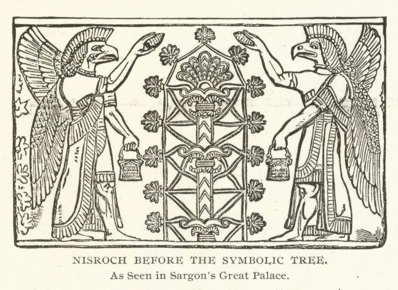 Nisroch ante el Árbol Simbólico, como se ve en el Gran Palacio de Sargón de American School