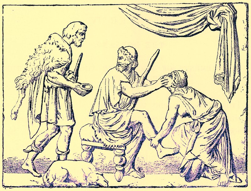 Odiseo reconocido por su nodriza, ilustración de History of Greece de Victor Duruy, publicado en 1890 de American School