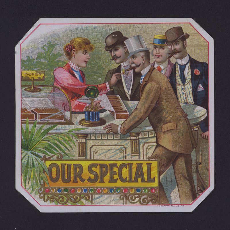 Nuestro especial, etiqueta de cigarro (chromolitho) de American School