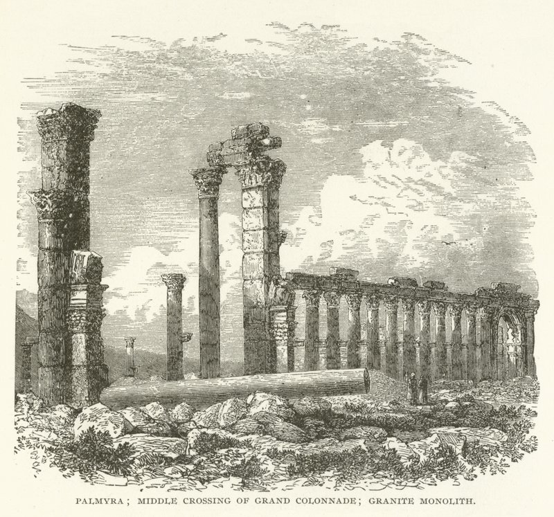 Palmira; cruce medio de la Gran Columnata; Monolito de Granito de American School