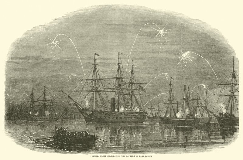 Flota de Porter celebrando la captura de Fort Fisher, enero 1865 de American School