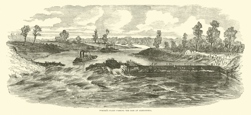 La flota de Porter pasando la presa en Alexandria, mayo de 1864 de American School