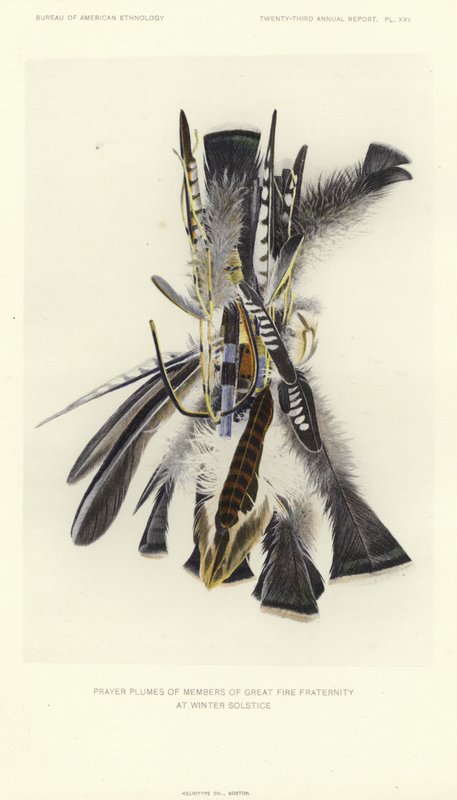 Penachos de oración de los miembros de la gran fraternidad del fuego en el solsticio de invierno (litografía en color) de American School