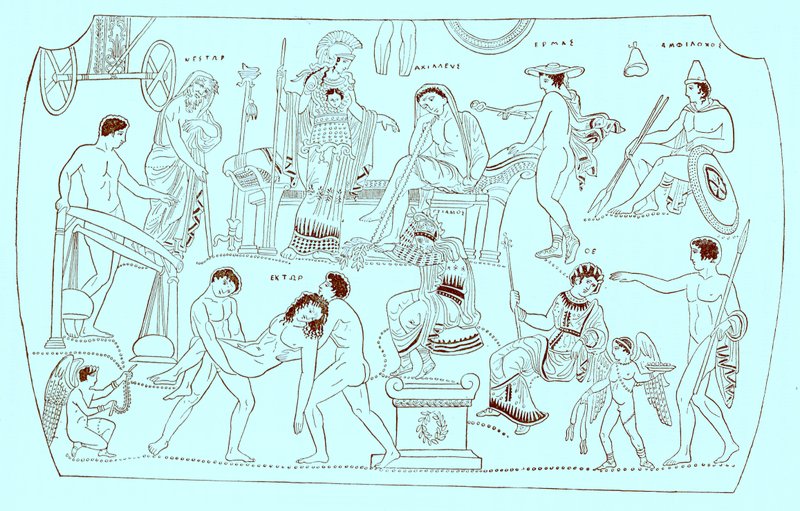 Rescate de Héctor, ilustración de History of Greece de Victor Duruy, publicado en 1890 de American School