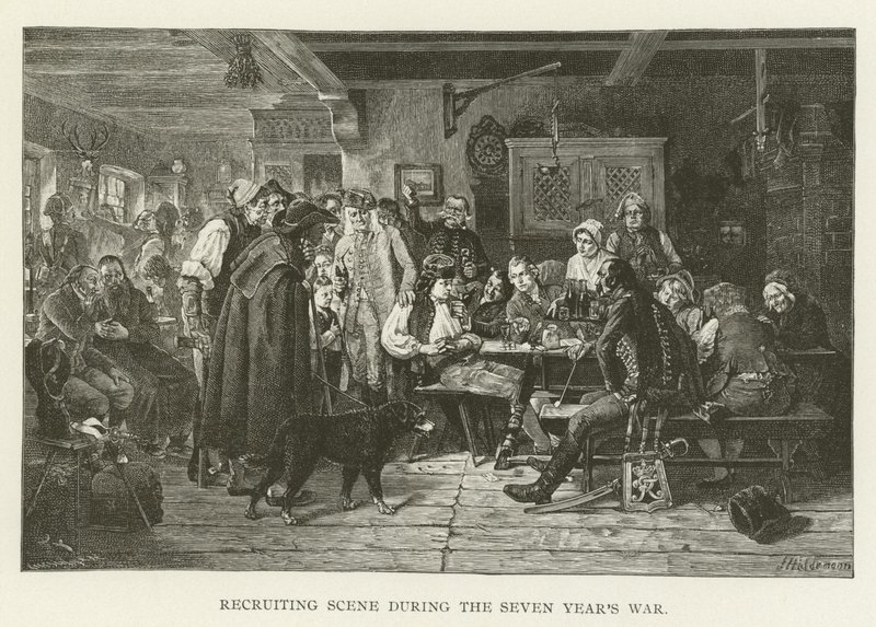 Escena de reclutamiento durante la Guerra de los Siete Años de American School