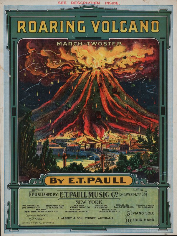 Volcán rugiente (litografía en color) de American School