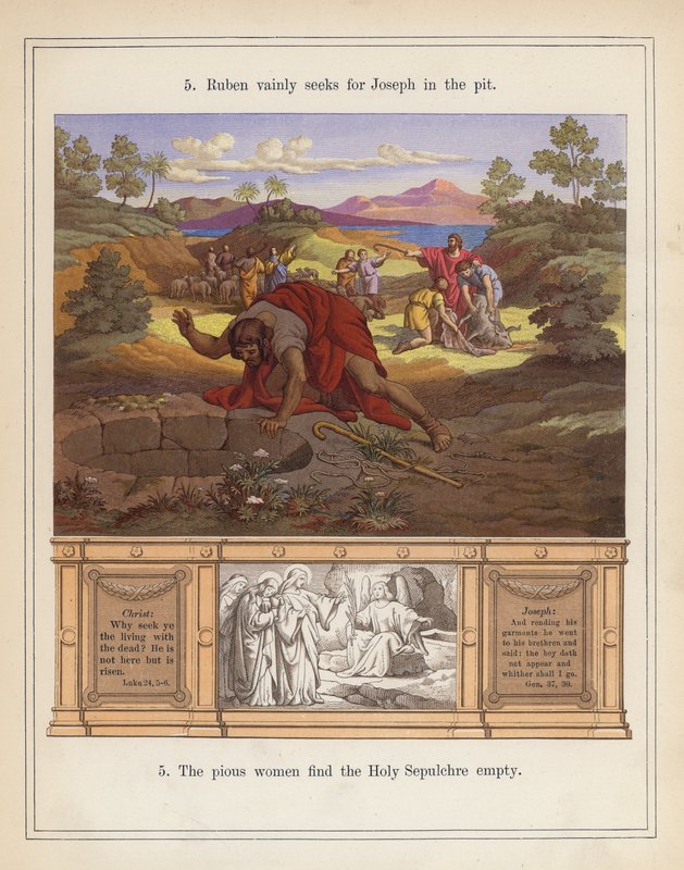 Rubén busca en vano a José en la fosa (litografía en color) de American School