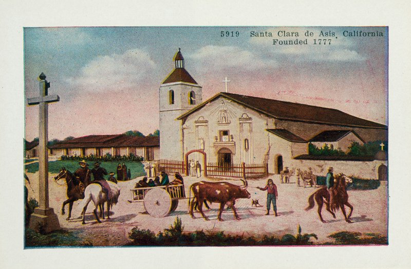 Santa Clara de Asis, California, fundada en 1777 (litografia en color) de American School