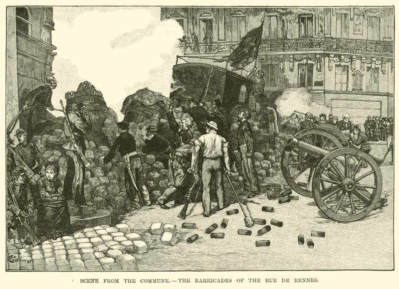 Escena de la Comuna, las barricadas de la Rue de Rennes de American School