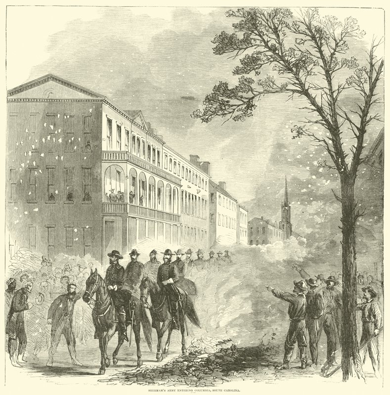 El ejército de Sherman entrando en Columbia, Carolina del Sur, febrero 1865 de American School