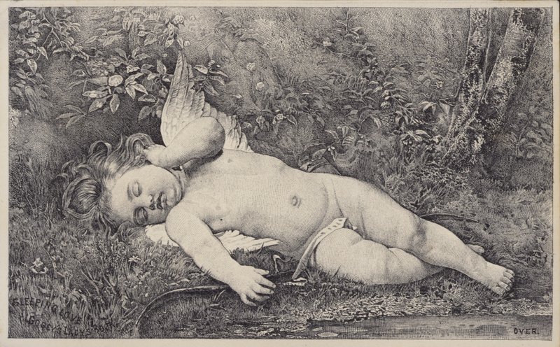 Amor durmiente, tarjeta comercial para el libro de Godey de American School