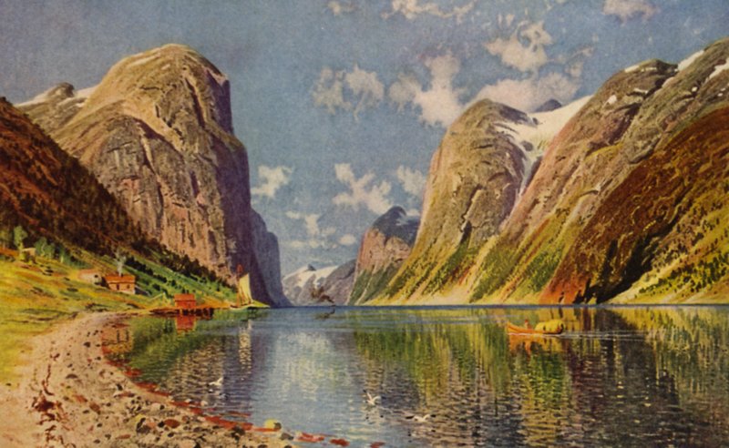 Fiordo de Sogne en la costa de Noruega (litografia en color) de American School