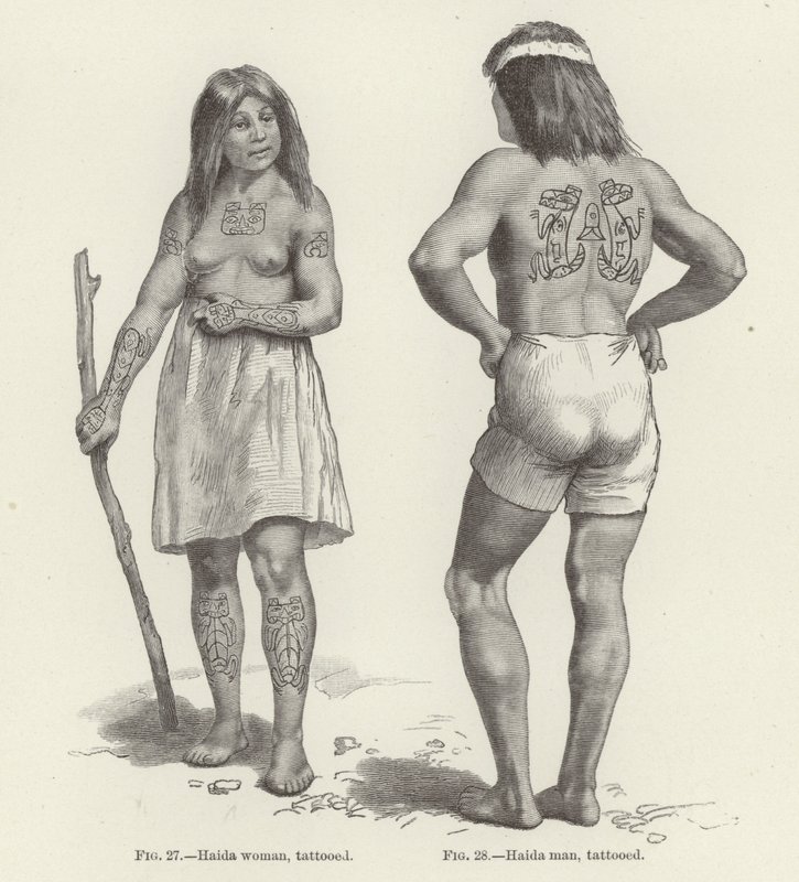 Mujer y hombre Haida tatuados de American School