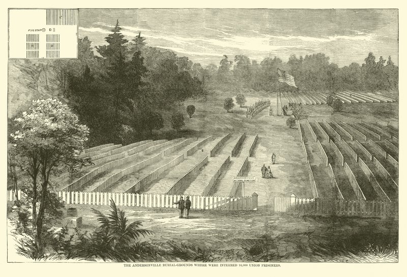 Los cementerios de Andersonville donde fueron enterrados 14,000 prisioneros de la Unión, mayo 1865 de American School