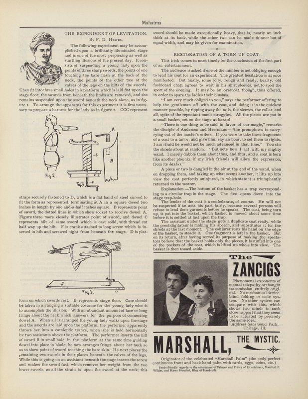 El experimento de levitación, F D Hewes, Anuncios de American School