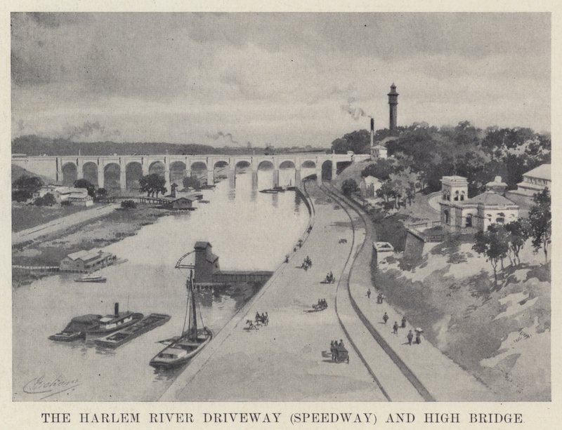 El camino del río Harlem (Speedway) y el puente alto de American School