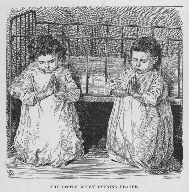 La oración vespertina de los pequeños huérfanos (litografía) de American School