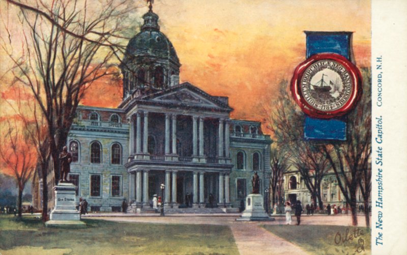 El Capitolio del Estado de New Hampshire, Concord, New Hampshire (litografía en color) de American School