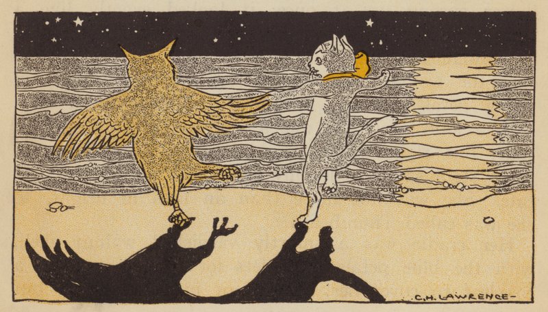 El búho y el minino (litografia en color) de American School