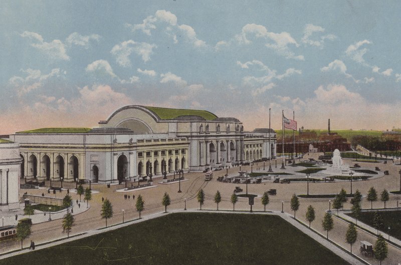 The Union Station, Washington DC (litografía en color) de American School