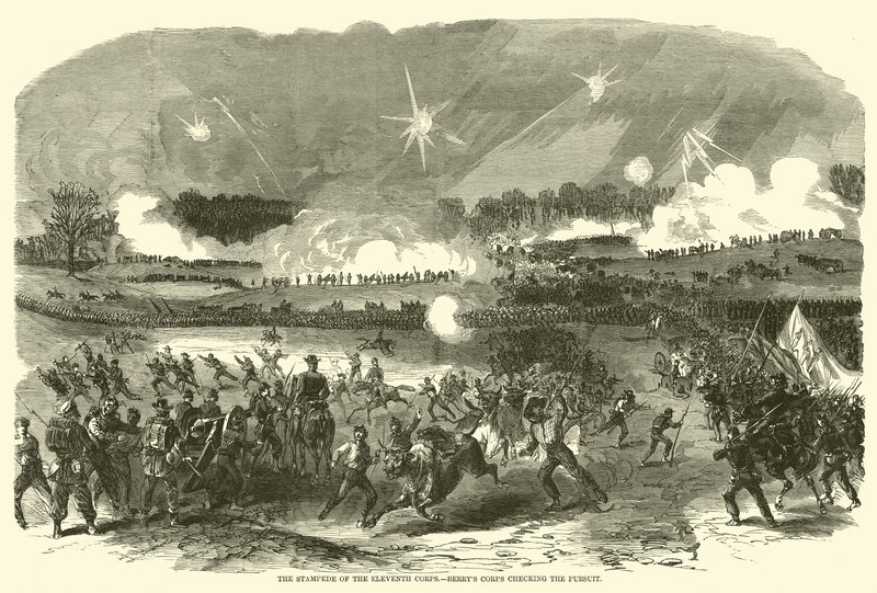 La estampida del undécimo cuerpo, el cuerpo de Berry deteniendo la persecución, mayo 1863 de American School