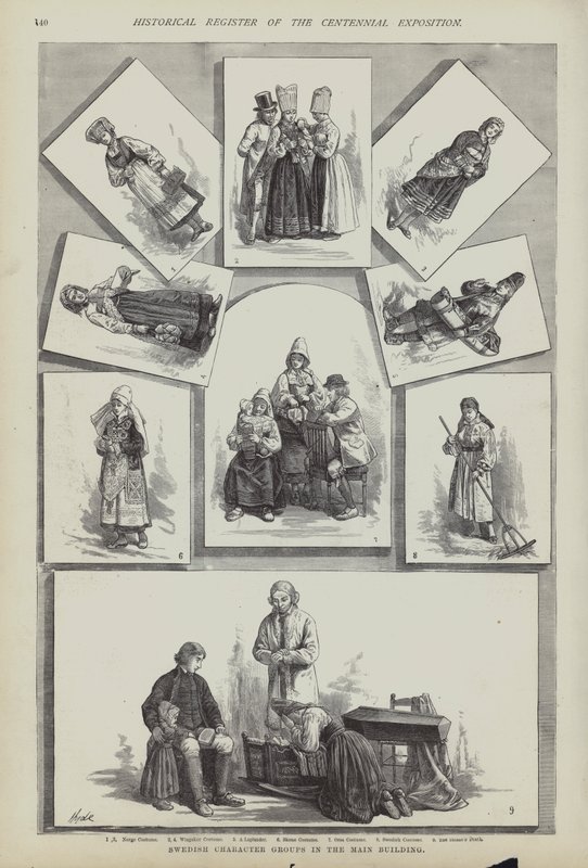 Trajes tradicionales suecos, Exposición del Centenario, Filadelfia, Pensilvania, EE.UU. de American School