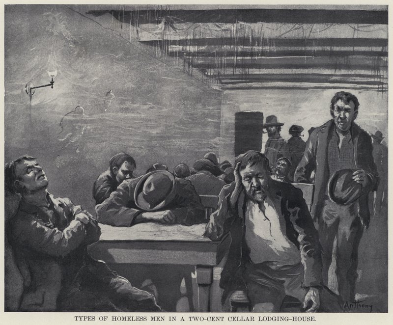 Tipos de Hombres Sin Hogar en un Alojamiento en un Sótano de Dos Centavos de American School