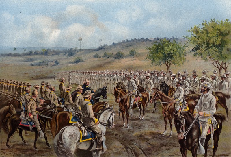 US Army, rendición de Santiago por el General Toral al General Shafter de American School