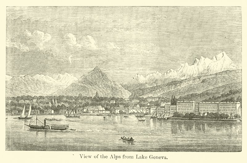 Vista de los Alpes desde el lago de Ginebra de American School