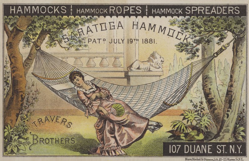 mujer, acostado, en, hamaca, con, chino, abanico, (chromolitho), de American School
