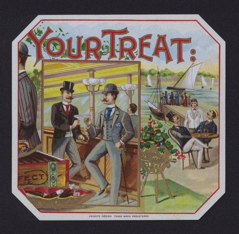 Your Treat, etiqueta de cigarro (chromolitho) de American School