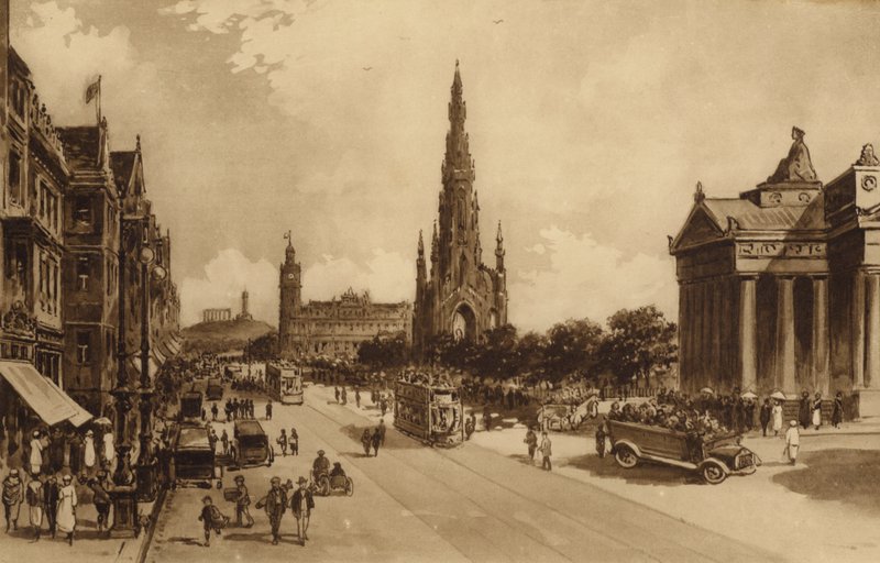 Edimburgo: Princes Street desde el montículo (lito) de Andrew Allan