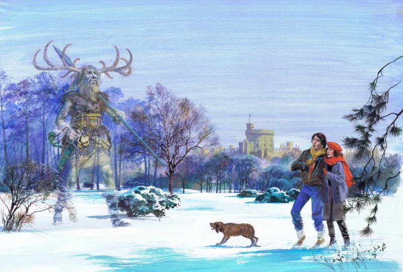 Herne el Cazador apareciendo en Windsor Great Park (gouache sobre papel) de Andrew Howat