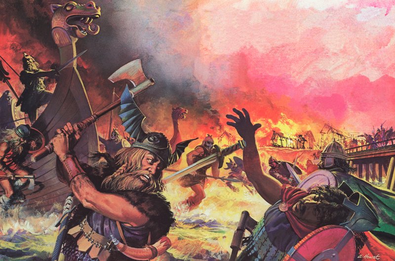 París bajo el ataque de los vikingos (litografía en color) de Andrew Howat