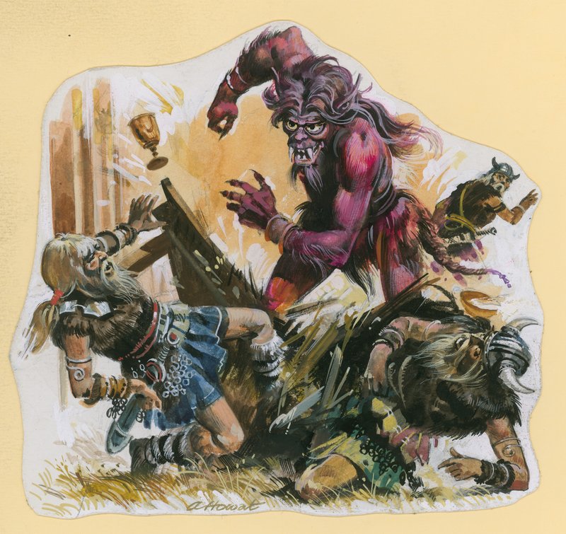 Escena de Beowulf (gouache sobre papel) de Andrew Howat