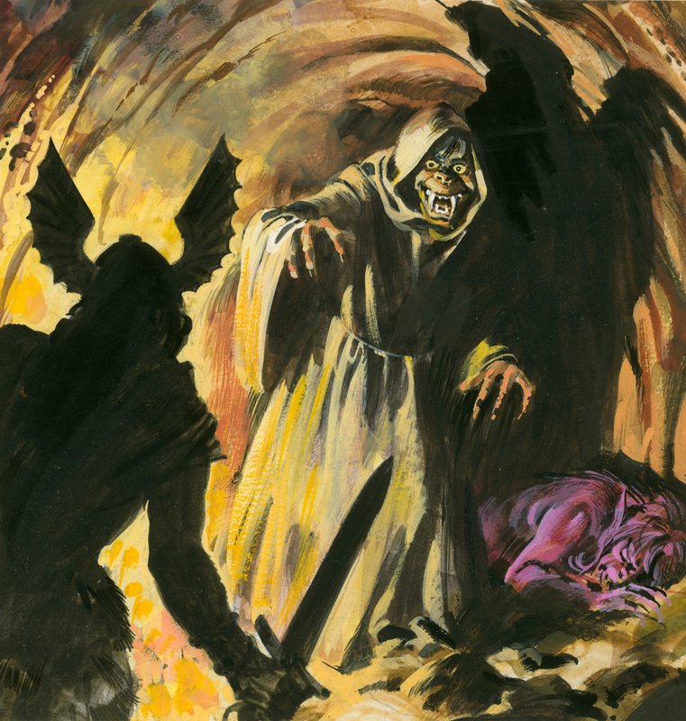 Escena de Beowulf (gouache sobre papel) de Andrew Howat