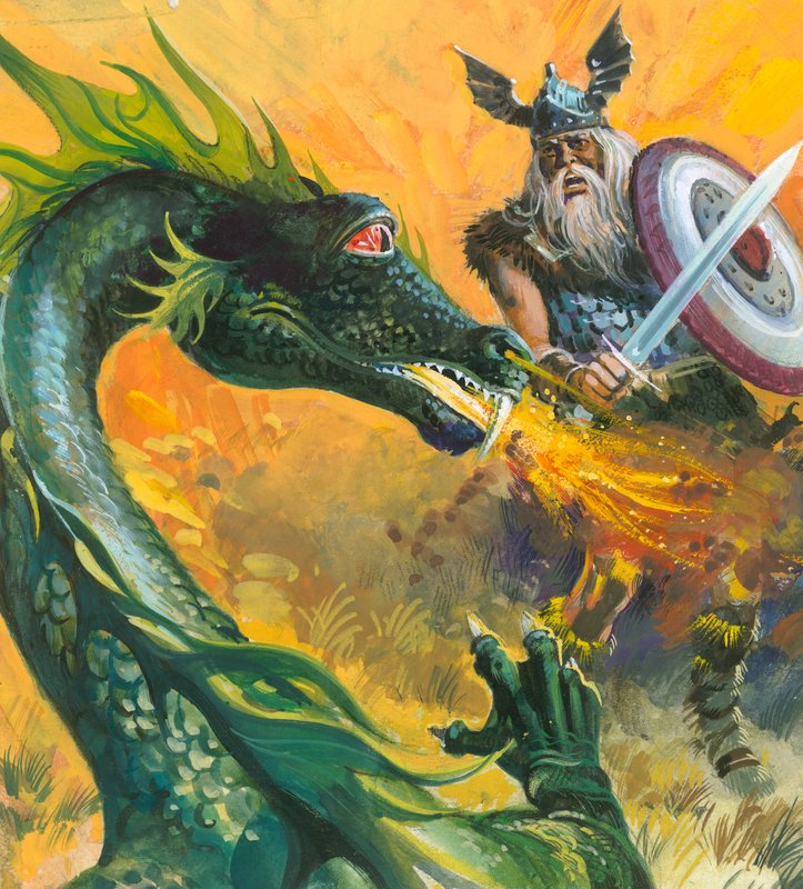 Escena de Beowulf (gouache sobre papel) de Andrew Howat