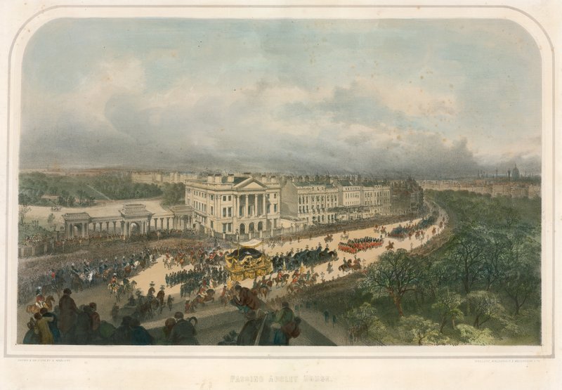 Desfile pasando por Apsley House, Hyde Park Corner, Piccadilly, Londres de Andrew Maclure