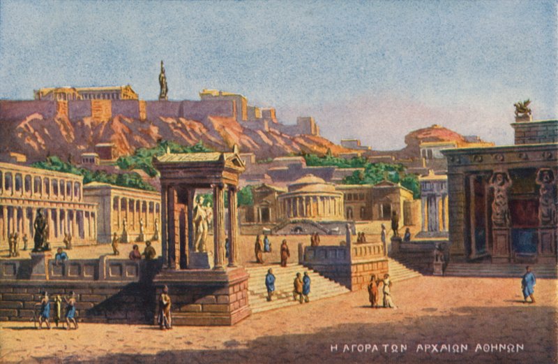 Atenas en la antigüedad (litografía en color) de Angelos Giallinos