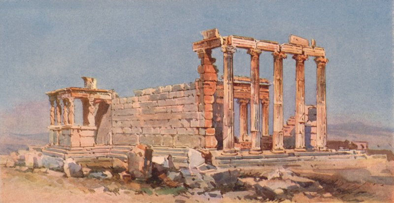 Erecteion, Atenas (litografía en color) de Angelos Giallinos