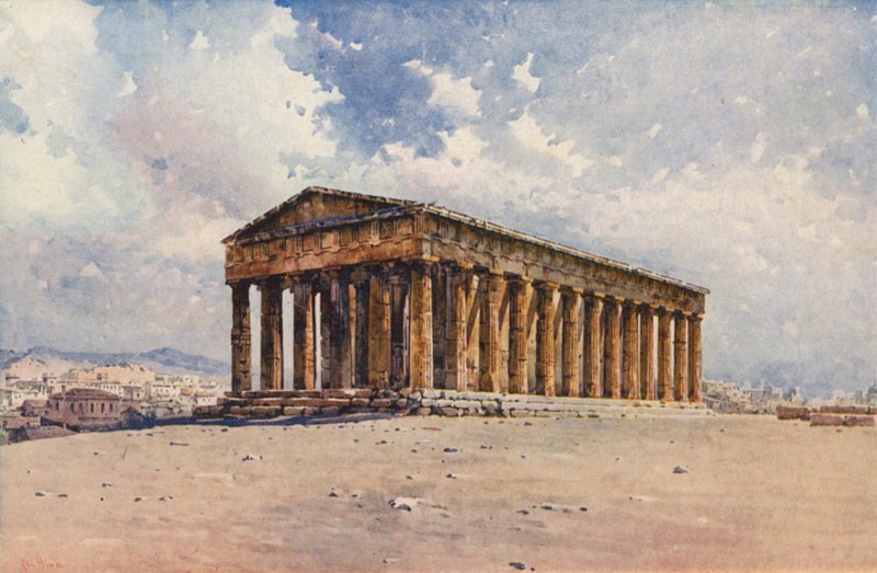 Templo de Hefesto, Atenas (litografía en color) de Angelos Giallinos