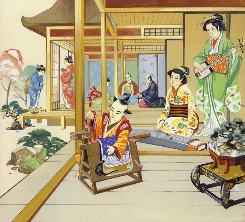 Casa japonesa del siglo XVIII (gouache sobre papel) de Angus McBride