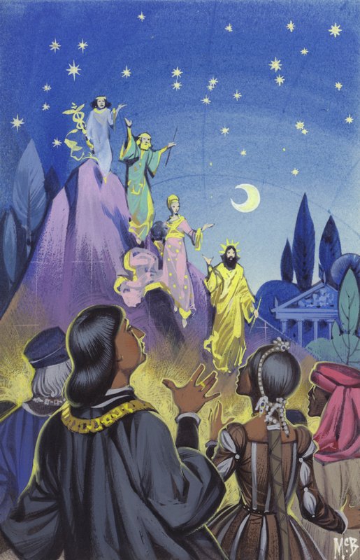 Entretenimiento creado por Leonardo Da Vinci para la corte de Ludovico Sforza, soberano de Milán (gouache sobre papel) de Angus McBride